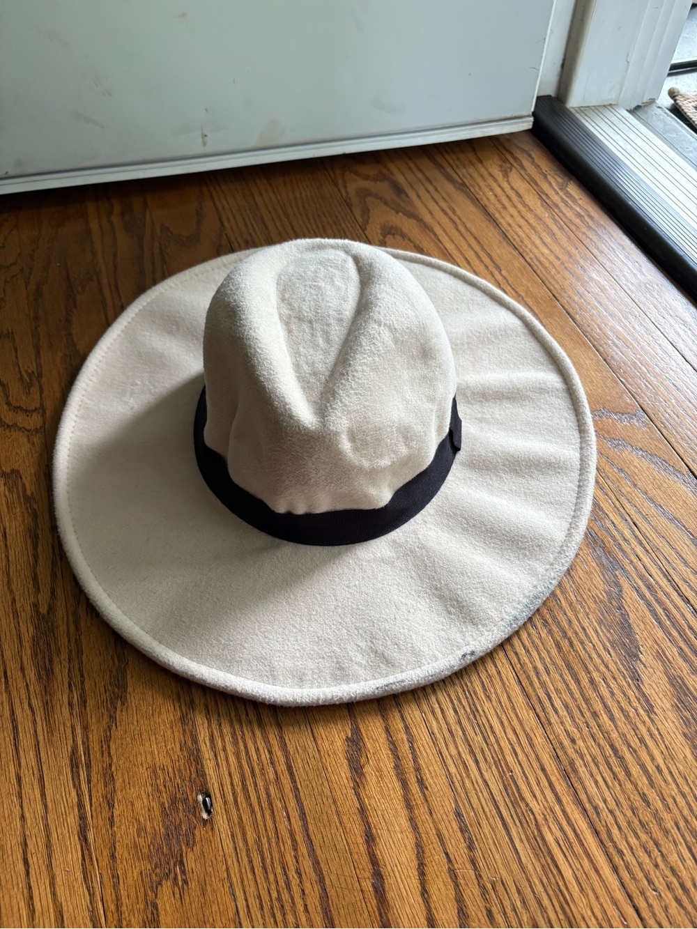 Wide Brim Cream Wool Fedora with Black Band